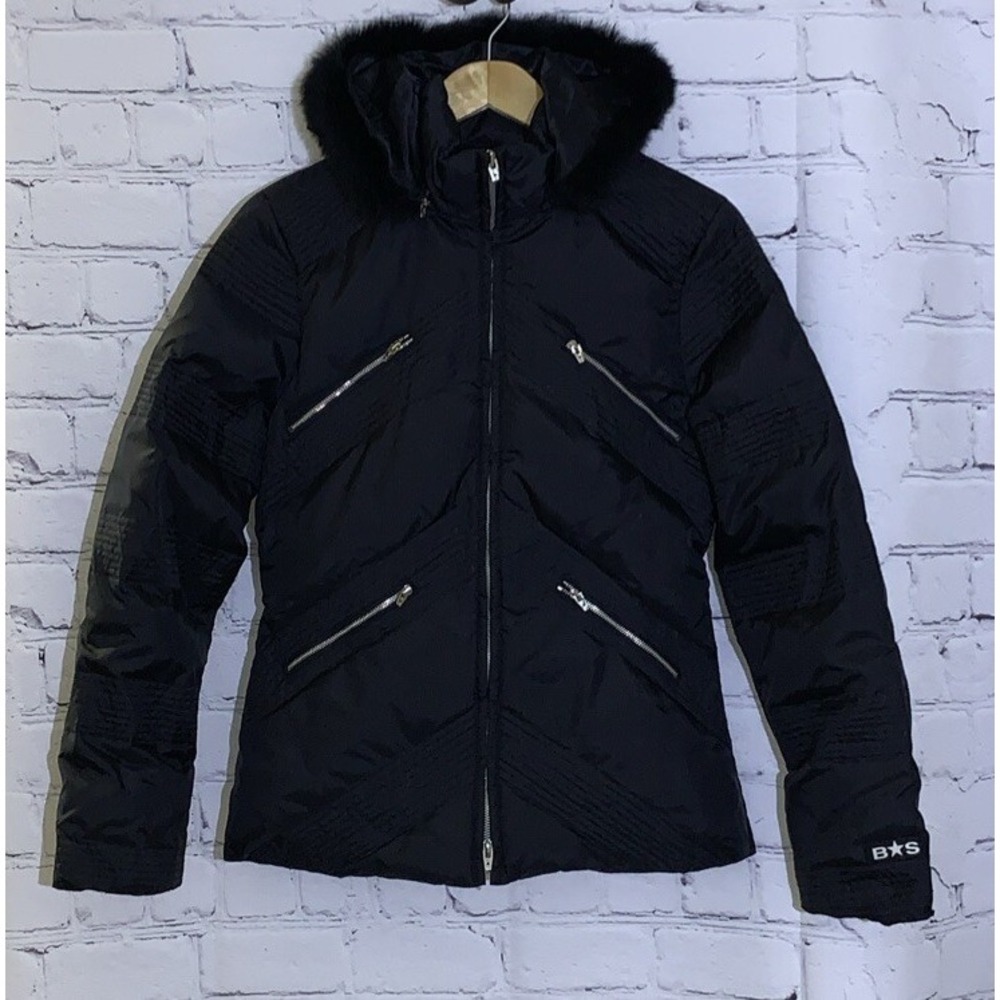 Bebe Sport Medium Jacket Down Blend Faux Fur Detachable Hood Black Quilted Y2K